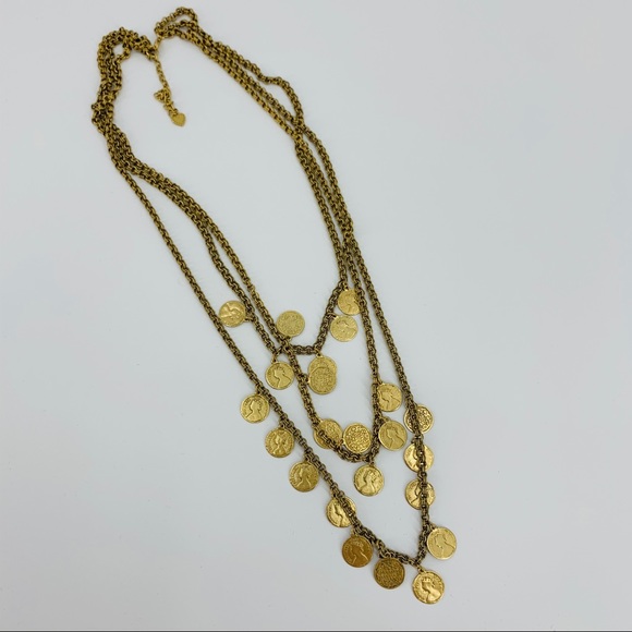 Stella & Dot Gold Rio Triple Strand Coin Necklace - Picture 3 of 4